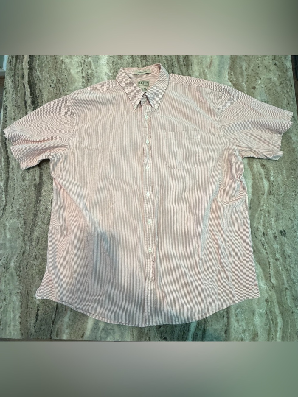 L.L. Bean Men's XXL Striped Seersucker Short Sleeve Shirt 100% Cotton